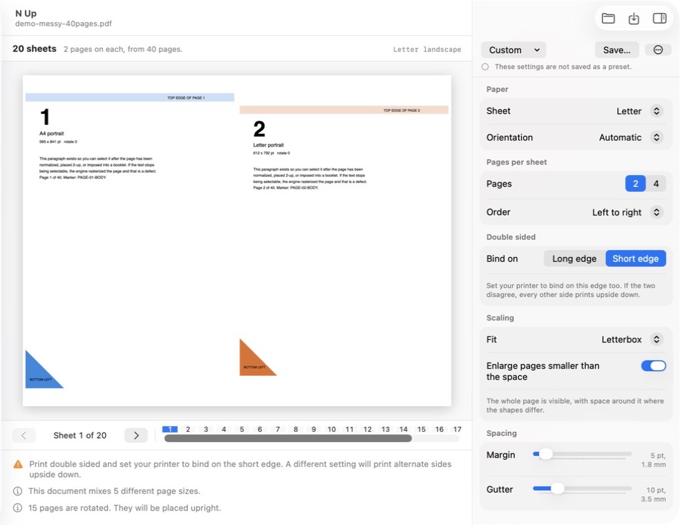 ExplorePDF showing two pages placed side by side on a Letter sheet