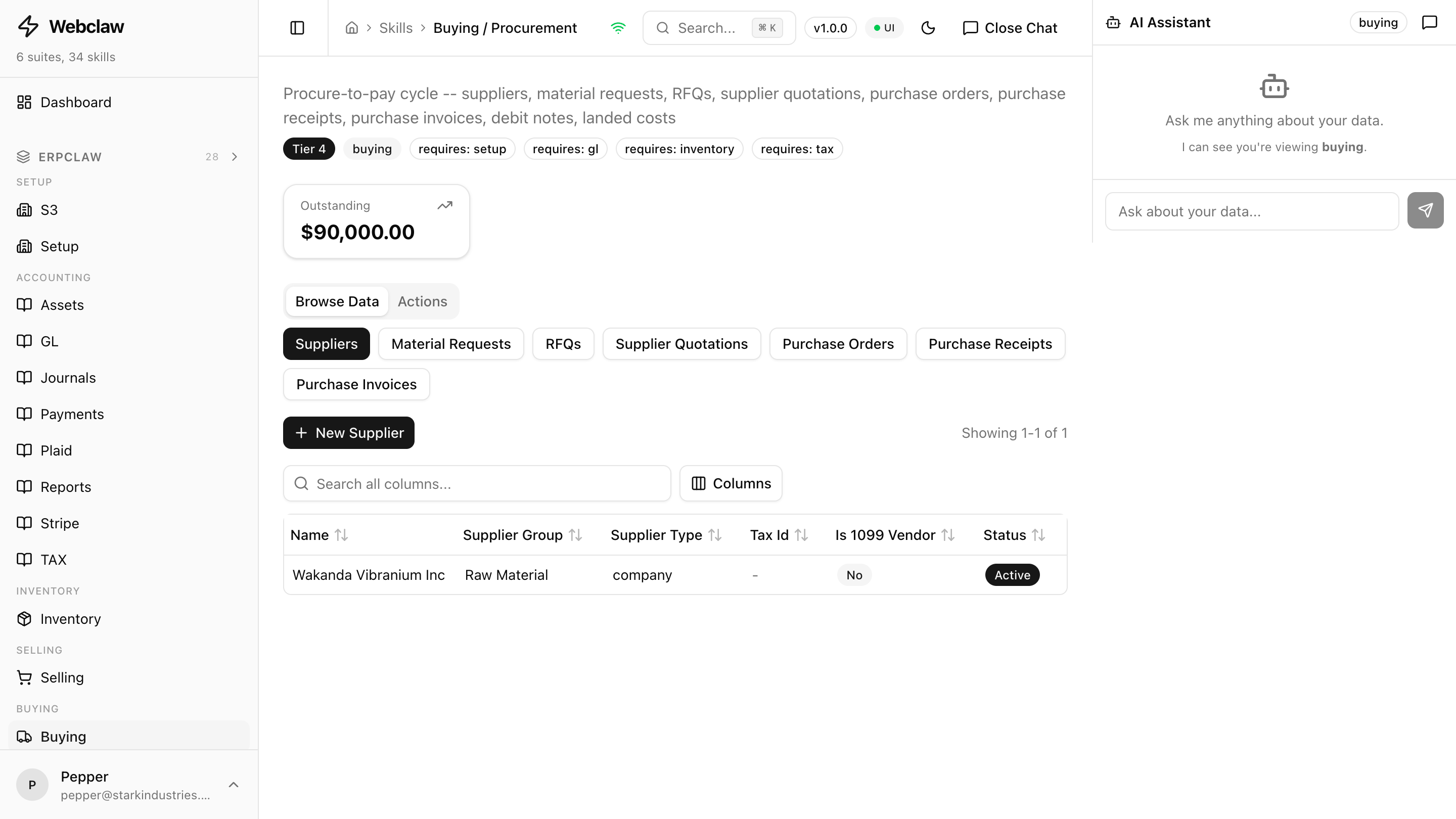 Webclaw three-panel layout with sidebar, data table, and detail view