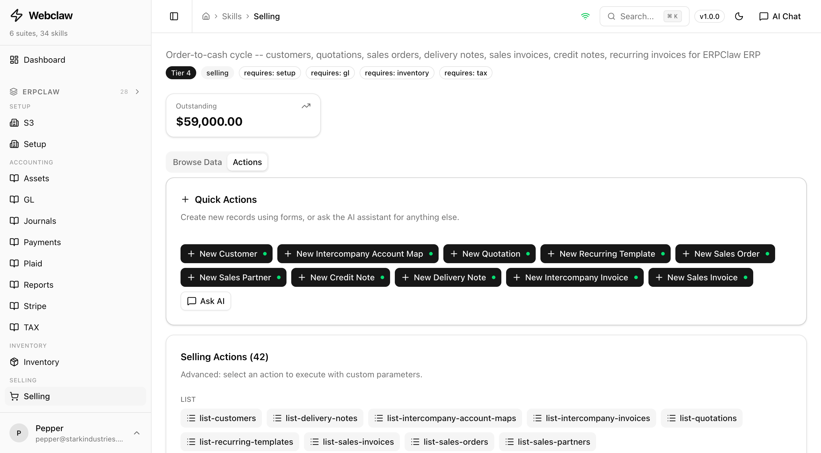 Auto-generated action form with typed fields