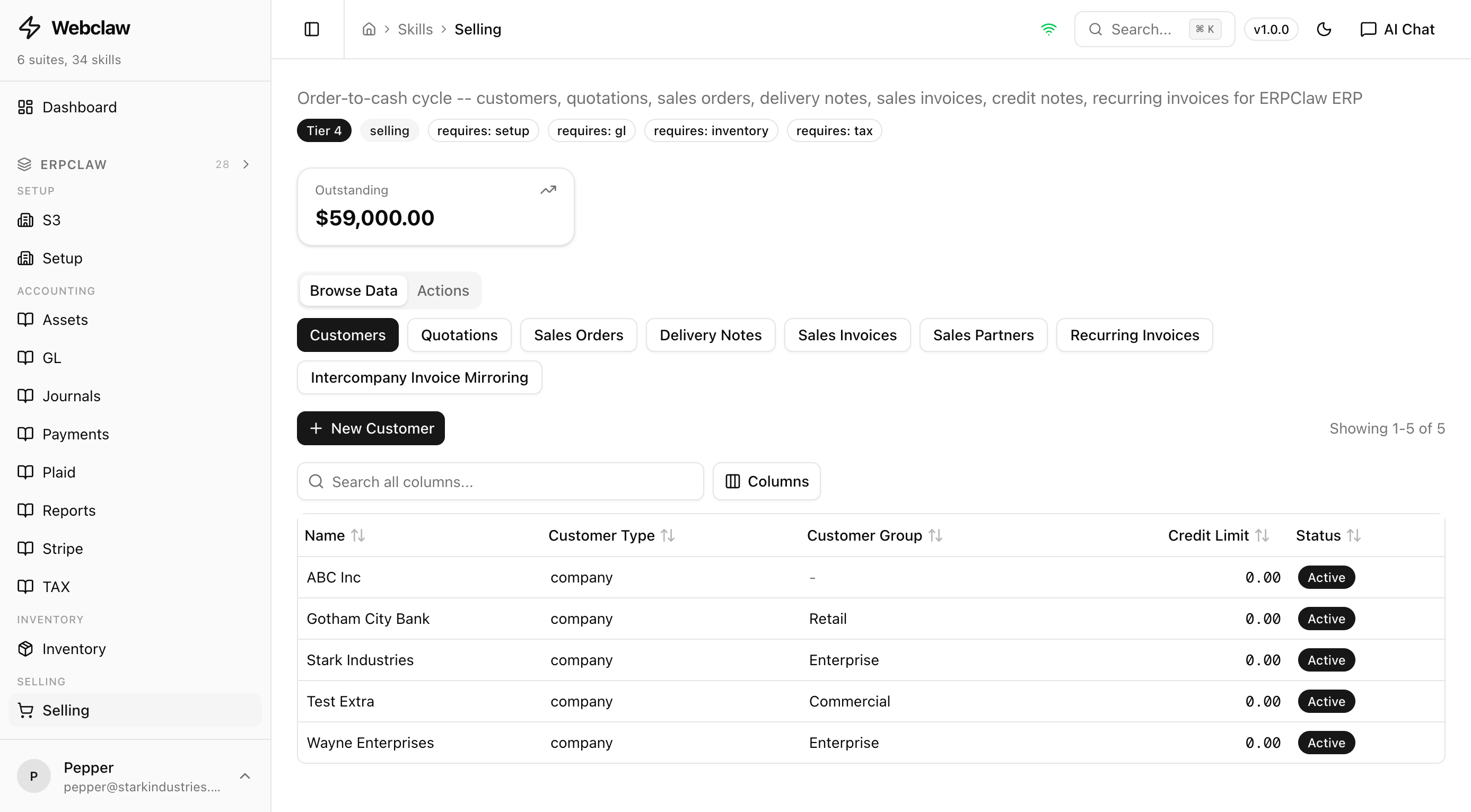 Skill browser with categorised sidebar